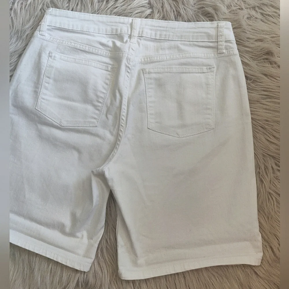 Lee Midrise Riders Shorts Long Length White Denim Bermuda Stretch 8 Inseam